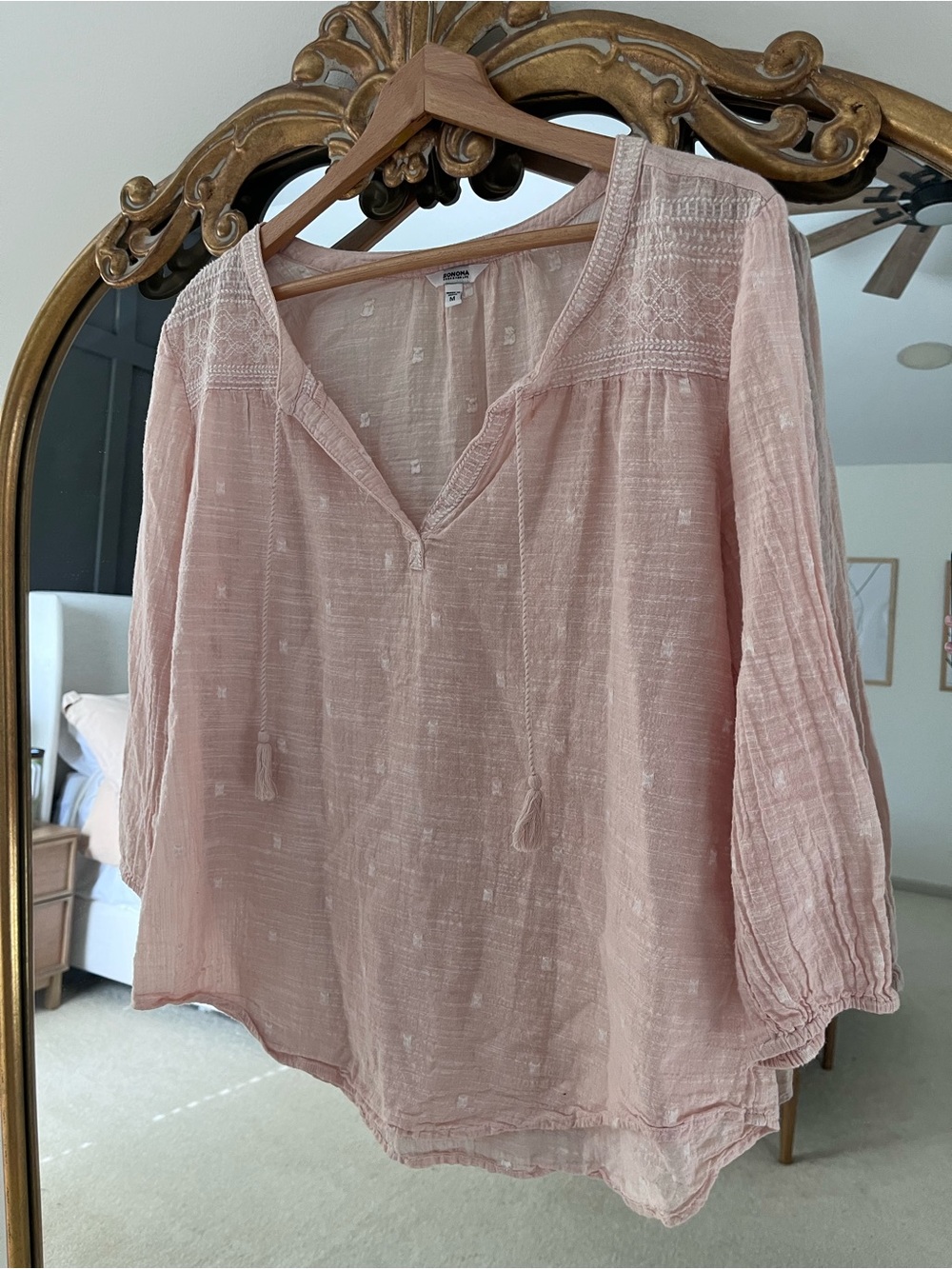 Sonoma Dusty Rose Peasant Tunic with Tassel Ties